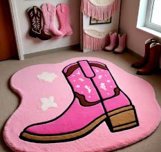 Handtufted Pink Cowboy Boot Rug