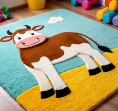 Handtufted Happy Cow Cartoon Rug