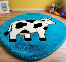 Handtufted Blue Cow Cartoon Rug