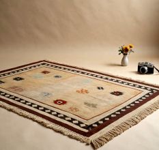 Handknotted Boho Border Cream Rug