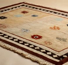 Handknotted Boho Border Cream Rug