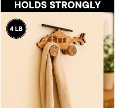 Natural Wooden Helicopter Design Adhesive Wall Hook