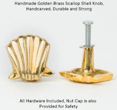 Handmade Golden Brass Scallop Shell Knob – Elegant Cabinet and Drawer Pull