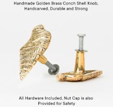 Handmade Golden Brass Conch Shell Knob – Decorative Cabinet and Drawer Pull