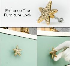Handcrafted Golden Brass Starfish Cabinet Pull Knob