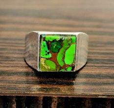 925 Silver Green Turquoise Ring Healing Gemstone Gift for Men