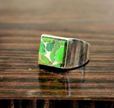 925 Silver Green Turquoise Ring Healing Gemstone Gift for Men