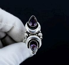 Amethyst Moon 925 Sterling Silver Ring Boho Jewelry