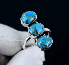 Blue Copper Turquoise 925 Sterling Silver Ring Handmade Boho Jewelry