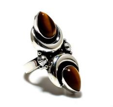 Tiger Eye Moon 925 Sterling Silver Ring Handmade Boho Jewelry