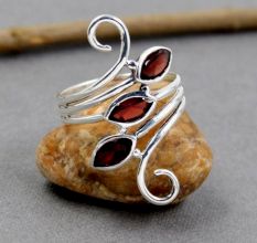 Garnet Three Stone 925 Sterling Silver Ring Handmade Boho Jewelry