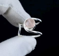 Rose Quartz 925 Sterling Silver Ring Handmade Healing Gemstone