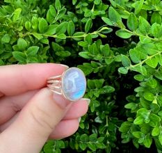 Rainbow Moonstone 925 Sterling Silver Ring Handmade Boho Jewelry