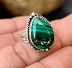 Boho Malachite Ring 925 Sterling Silver Handmade Gemstone Jewelry