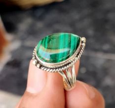 Boho Malachite Ring 925 Sterling Silver Handmade Gemstone Jewelry