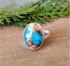 Handmade Oyster Copper Turquoise Ring 925 Sterling Silver Boho Jewelry