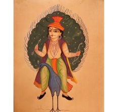 Vintage Paper Painting of Hindu God Sitting on Peacock