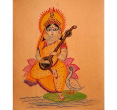 Hand Painted Goddess Saraswati Vintage Paper Painting