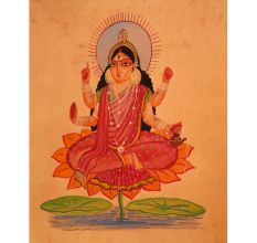 Goddess Lakshmi Sitting on Lotus Flower Paper Painting