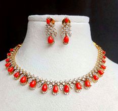 Handcrafted Golden Carved Necklace Jewellery Set