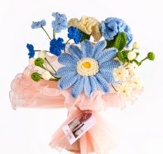 Sky Blue Crochet Bouquet With Pastel Blooms