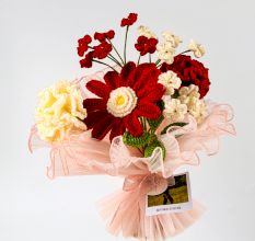 Scarlet Crochet Bouquet With Cream Floral Accents