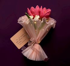 Blushing Crochet Blooms With Lace and Leaves