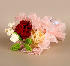 Crimson Crochet Carnation With Pearly White Blooms