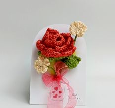 Handmade Coral Crochet Rose With Ivory Accent
