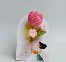 Pink Crochet Tulip Charming Frilly Tulle With Ivory Accent