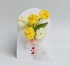 Cheery Yellow Crochet Floral Spray With Pearls