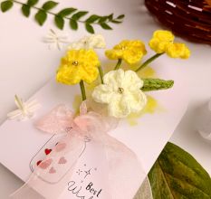 Cheery Yellow Crochet Floral Spray With Pearls