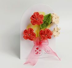 Coral and Cream Crochet Flower Blossoms Arrangement
