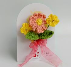 Peach Daisy Crochet With Sunny Tulle With Ivory Accent