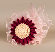 Burgundy Crochet Daisy On Whimsical Pink Tulle