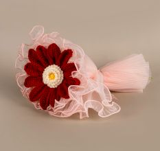 Classic Red Crochet Daisy With Ruffled Tulle Base