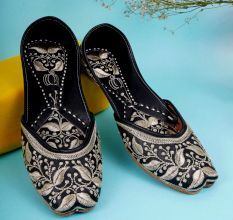 Handcrafted Embroidered Black Beige Jutti for Festive