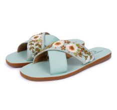 Turquoise Cross Over Slip Adorned with Daisies