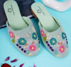 Handmade Soft Pastel Handmade Floral Mules for Women
