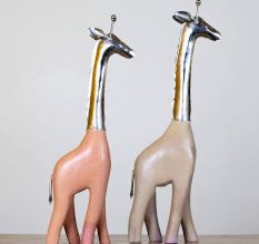 Rustic Giraffe Sculpture Pair Wood Metal Decor Pair Of 2