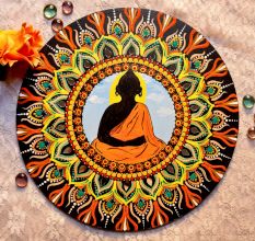 Handpainted Meditating Buddha Mandala Wooden Wall Art