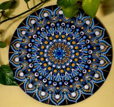 Handpainted Aparajita Blue Floral Evil Eye Mandala