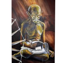 Hand-Painted Mahatma Gandhi Acrylic Canvas Painting for Wall Hanging