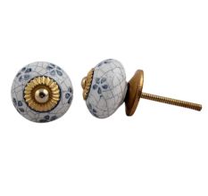 Grey Floral Crackle Ceramic Dresser Knob