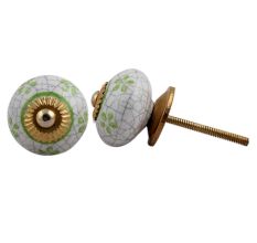Lime Floral Crackle Ceramic Dresser Knob