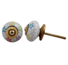 Mixed Floral Crackle Ceramic Drawer Knob