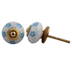 Turquoise Floral Crackle Ceramic Dresser Knob