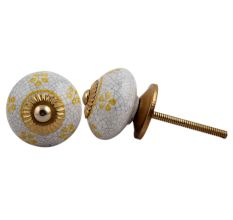 Yellow Floral Crackle Wardrobe Knob