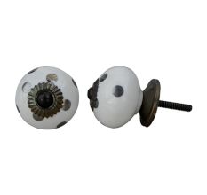 White Silver Dotted Ceramic Almirah Knob