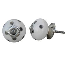 White Silver Dotted Ceramic Almirah Knob
